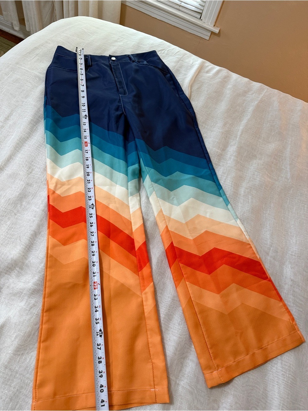 Retro Rainbow Chevron bell/wide Leg Pants Size M, 70s Groovy Festival 🎃 - Picture 3 of 9